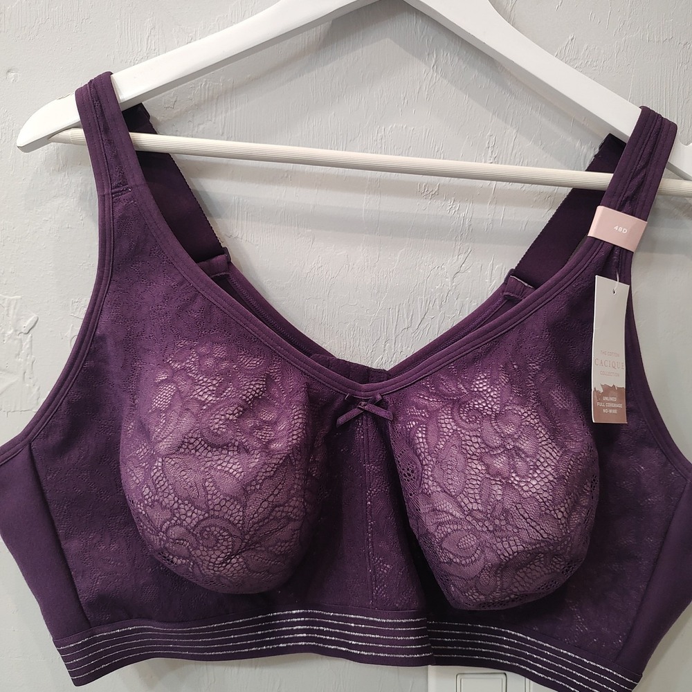 Cacique Bra Sz 48D  Unlined‎ Full Coverage Purple Lace Adjustable Comfort